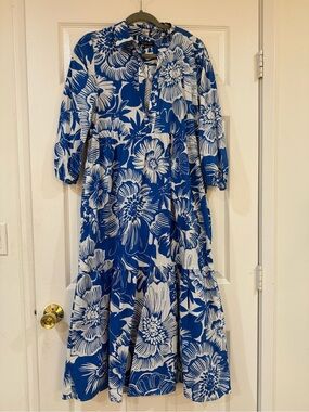 Rachel Zoe White and Blue Tropical Print Shirt Dress
